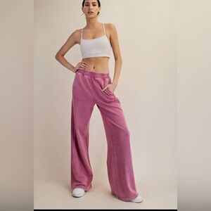 Women's Pink Wide Leg Ribbed Side Pants